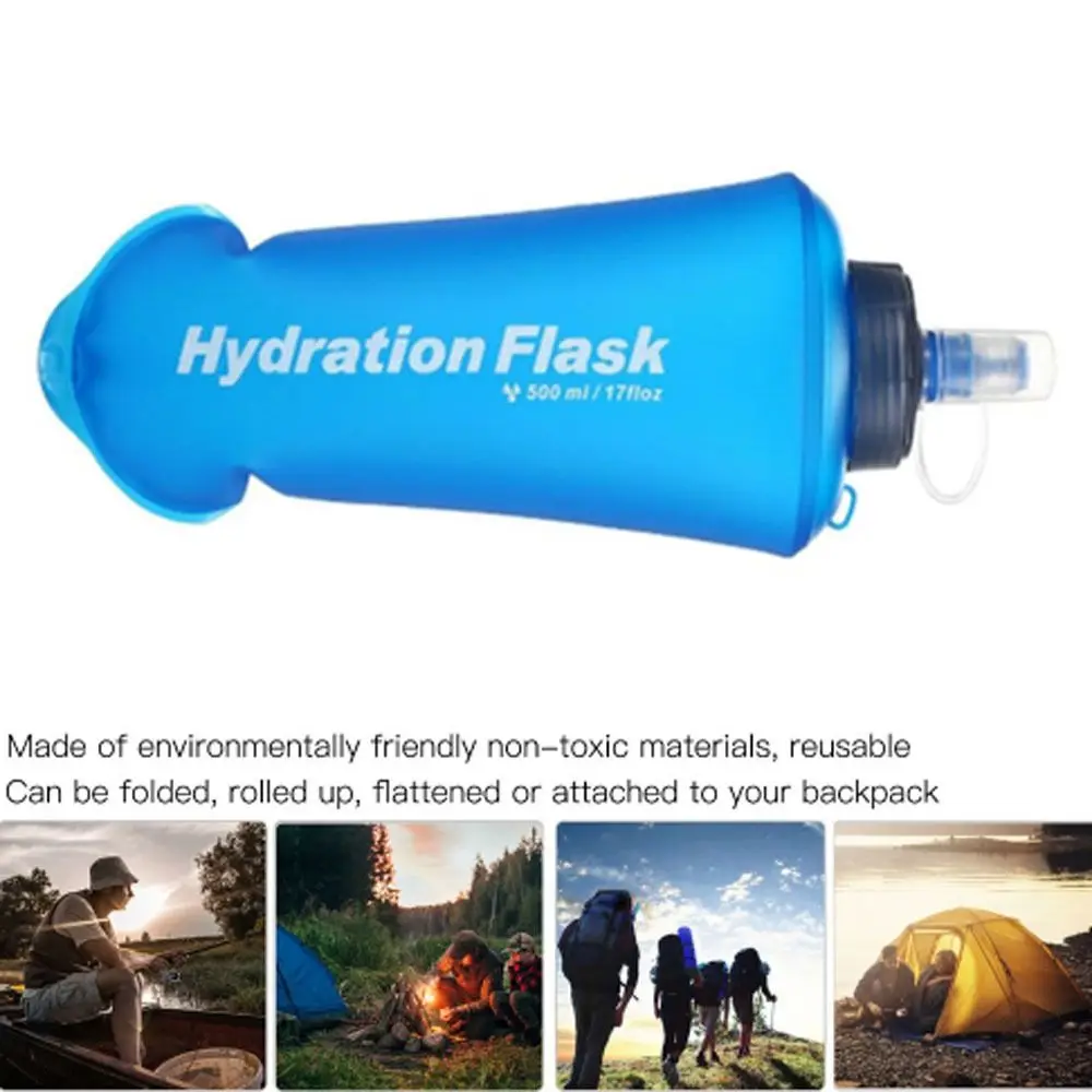 2 Pcs Durable 500ml Soft Water Bottle TPU Blue Foldable Water Bottle Collapsible Water Bottle Running