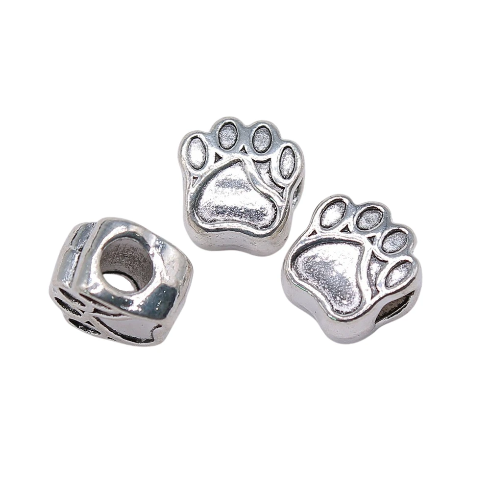 WYSIWYG 3pcs 11x11x7mm Dog Paw European Big Hole Beads Paw Beads Charms Paw Charms Beads For Jewelry Making