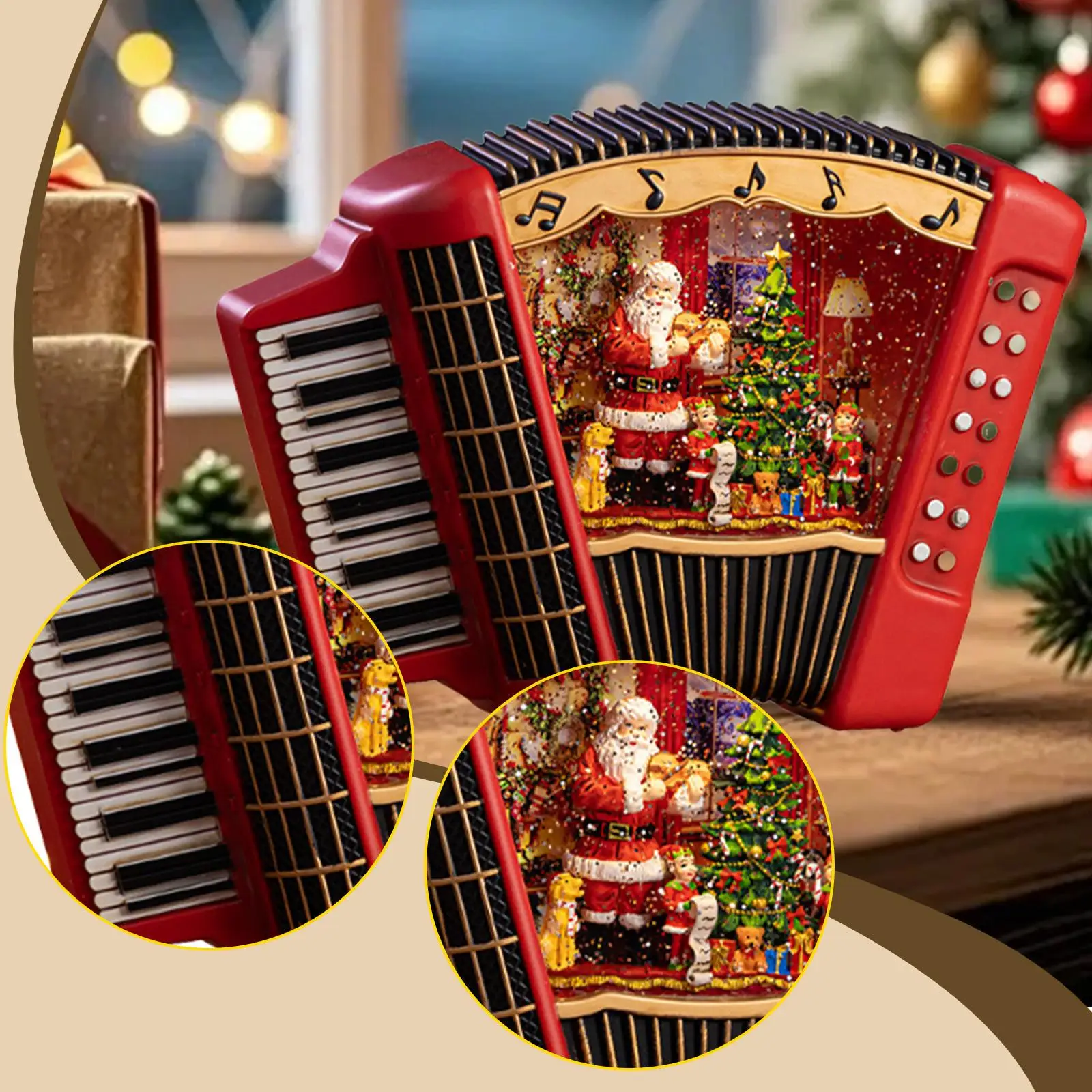 

Musical Christmas Snow Globe Accordion Statue, Decorative Figurine, Table Centerpiece, Xmas Decor for Party Living Room Holiday