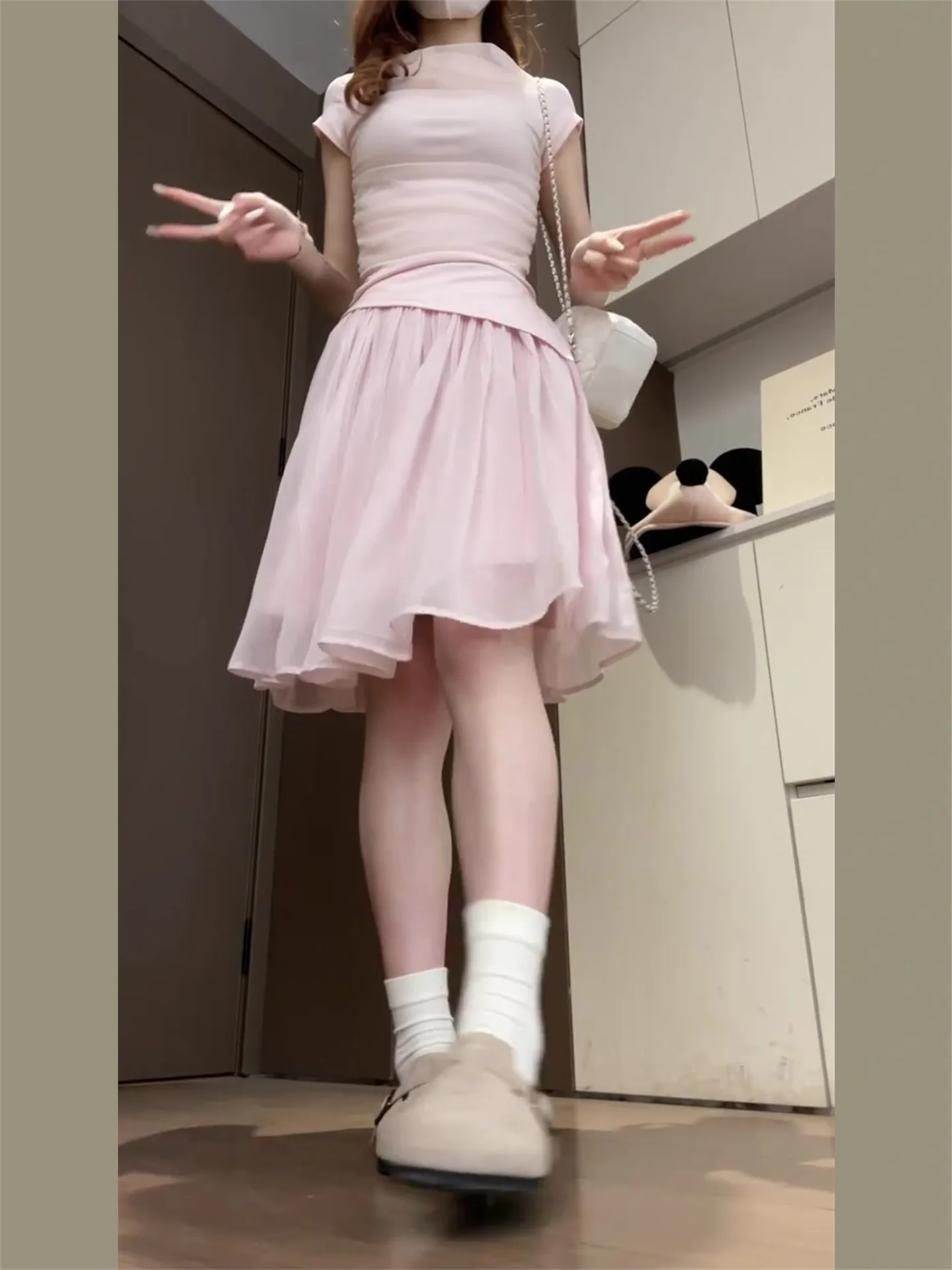 Ballet Tulle Pink Puffy Umbrella Skirt Women's plus Size Autumn Pleated Half Skirt Heavy Embellishment Retro Midi Skirt