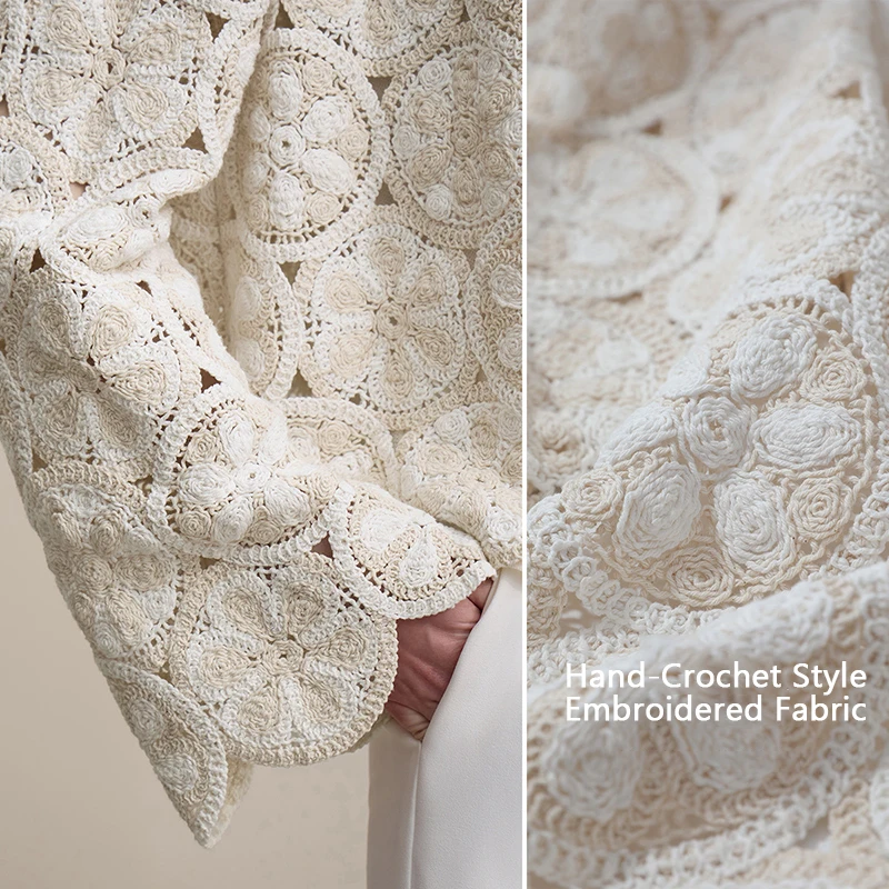 Women's Crochet Jacket - Round Neck Short Cotton Long Sleeve Top