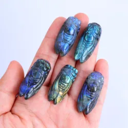 Assorted Varieties Natural Labradorite Carved Cicada Decor, Natural Quartz Holiday Party Table Decor, Spiritual Meditation Home