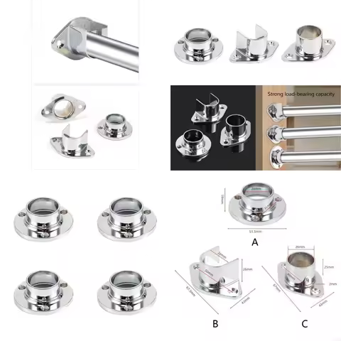 Flange Holders Closet Poles Rod End Supports Brackets Simple Installation W8EB