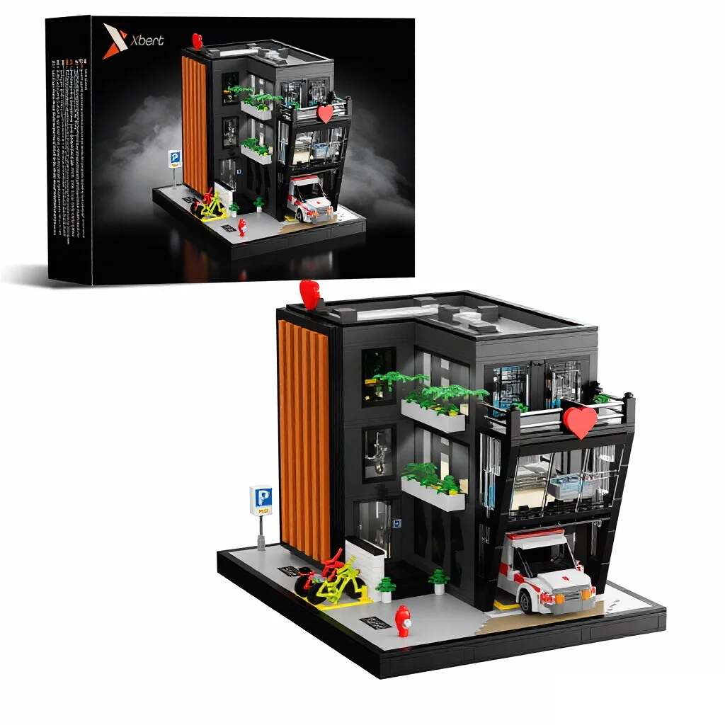 

2571PCS Hospital Ambulance Building Blocks City Modern Building Streetview Model Bricks With Light Desktop Ornament Puzzle Toys