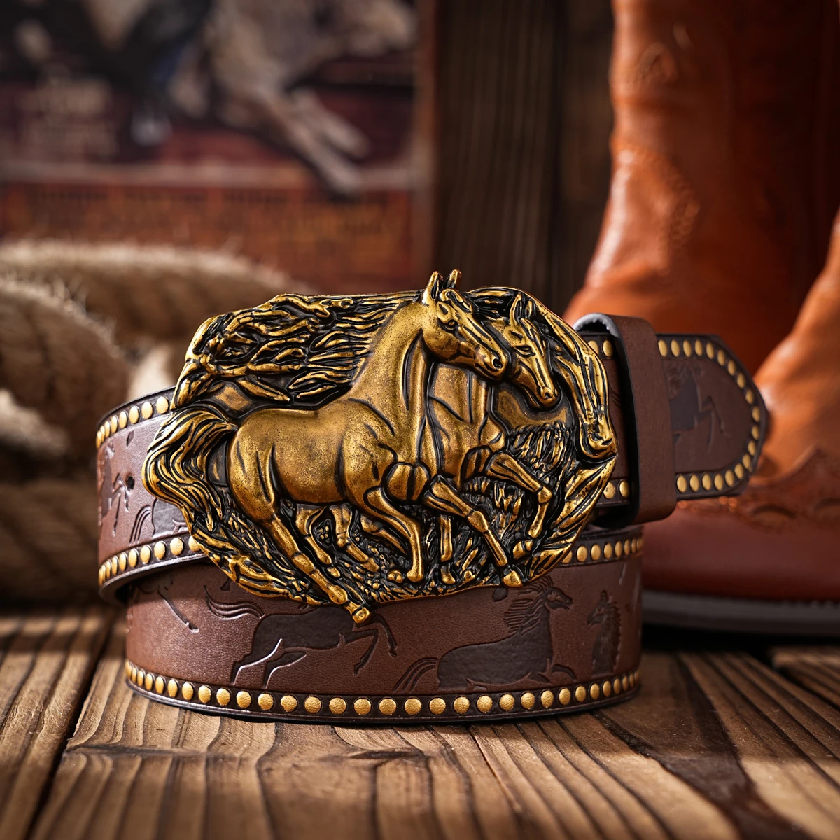 1 piece - Western cowboy style PU embossed belt - Men's and women's matching version - Suitable for pairing with jeans