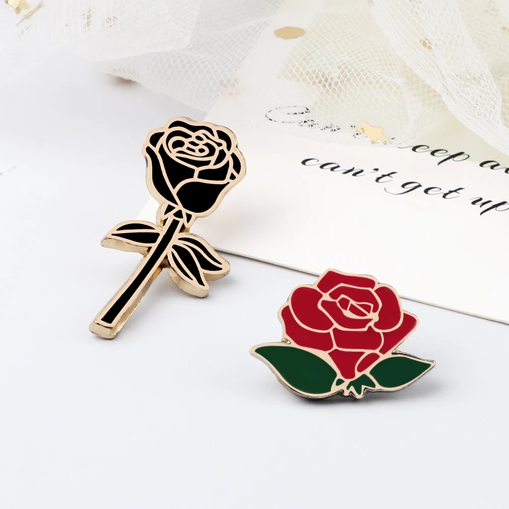 2-4Pcs/Set Romantic Red Roses Brooch Enamel Green Seed Sapling Plant Clothes Pin Rose&Skeleton Coconut Tree Flower Badge Jewelry