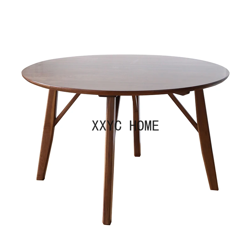 

North America Black Walnut Wood Table Solid Wood round Table round with Turntable Household for 8 People