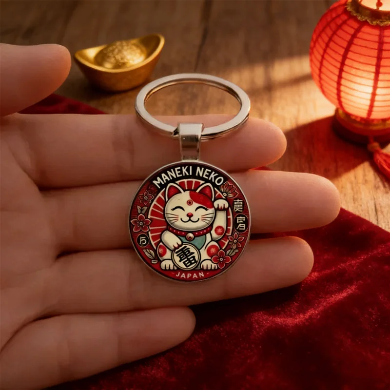 1/3/5 pièces Porte-clés en alliage de zinc Maneki Neko japonais : Charme de chat porte-bonheur pour clés, pendentif pour sac, jeton