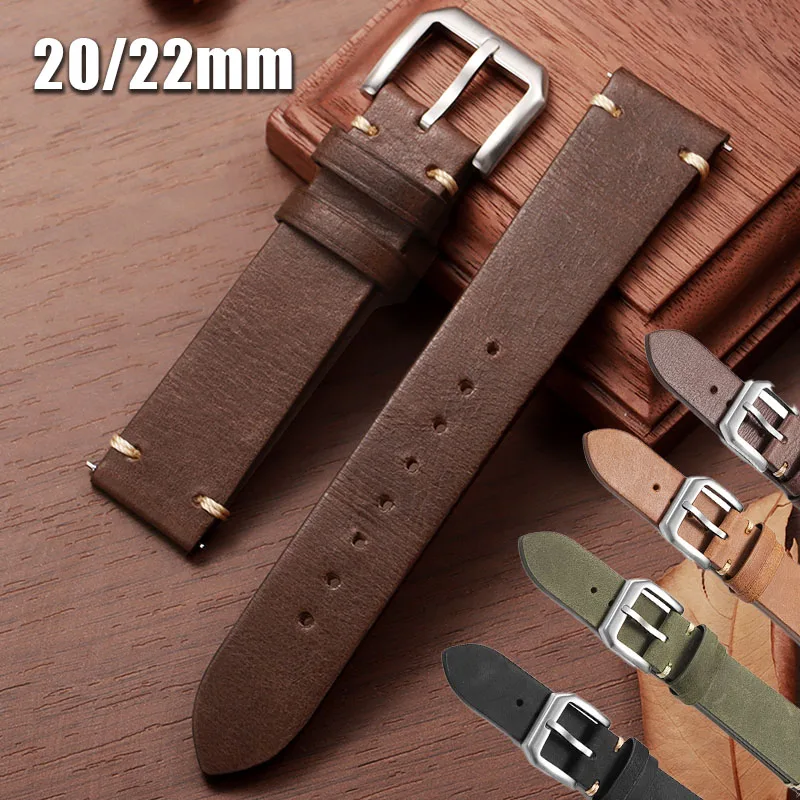 Premium Vintage Leather Watch Strap 20mm 22mm Retro Hand Stitched Cowhide Bracelet for Omega for Seiko Replacement Wristband