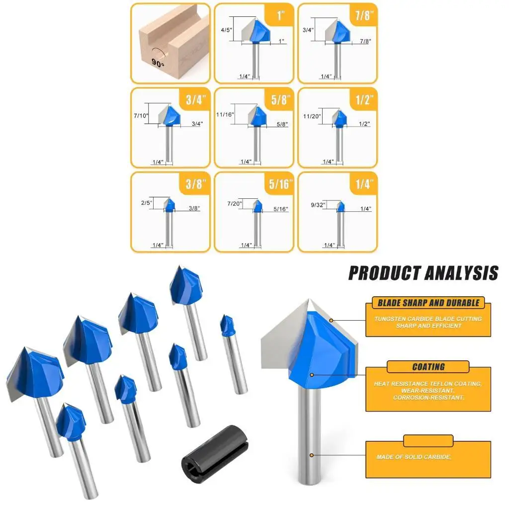 

652F Pack of 8 High Quality Carbides Bit for Clean Cutting in Hardwood Softwood and Plywood