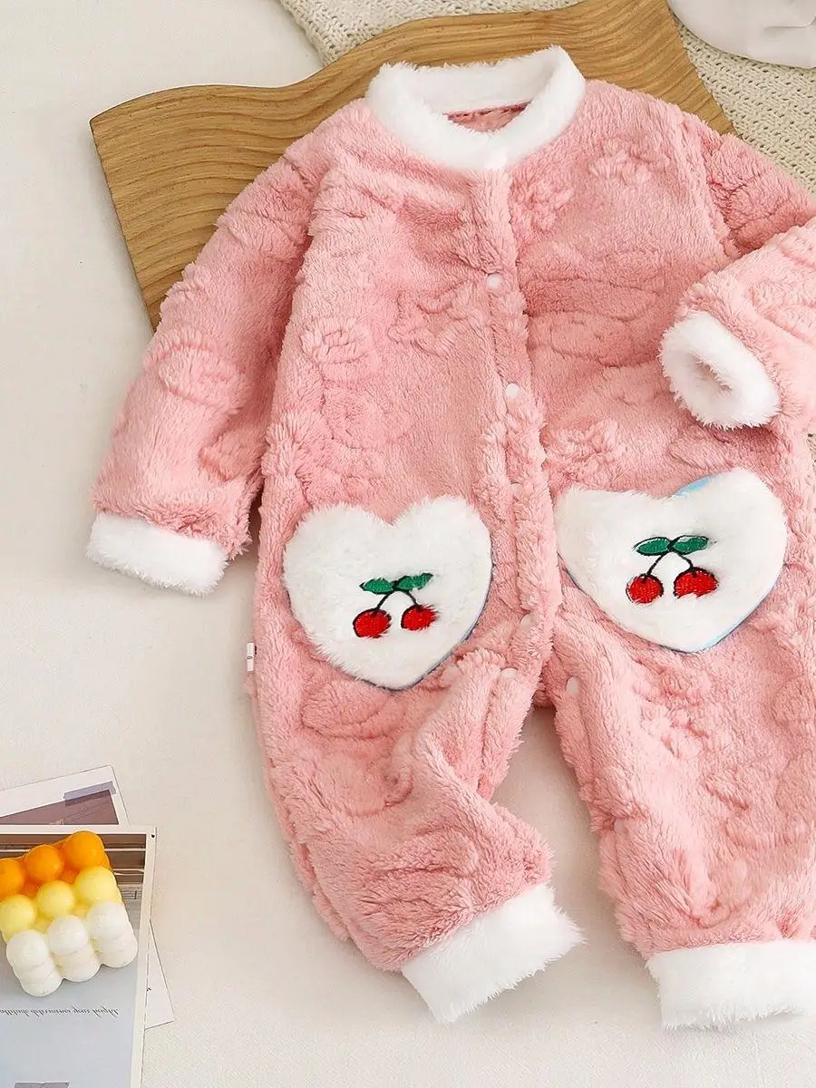 ชุดเด็กทารกฤดูหนาว ผ้าหนา อุ่น ลายปักดอกไม้ ชุดเด็กน่ารัก ชุดเด็กวัยหัดเดิน