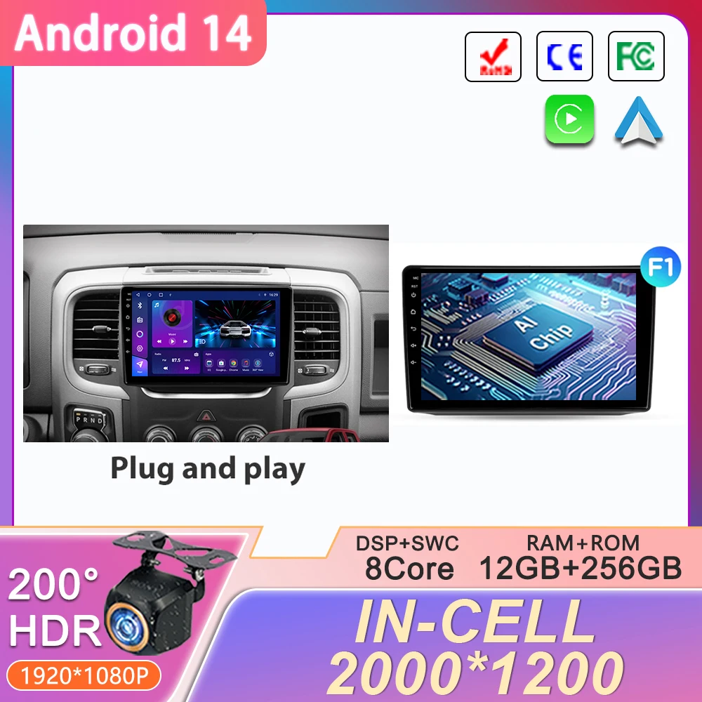 

Android 14 2K Screen For Dodge Ram 4 IV DJ DS 2018 Car Radio Multimedia Video Player Navigation GPS No 2din 2 din dvd
