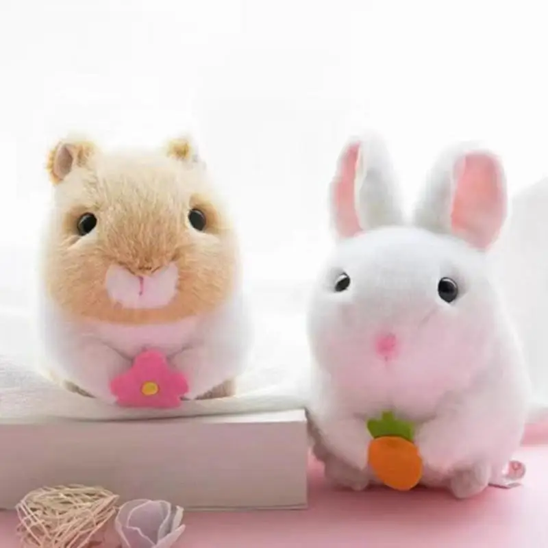 Bunny Stuffed Animal Cartoon Hamster Bunny Doll With Wagging Tail Aesthetic Bedroom Decor Cute And Soft Pull String Interactive