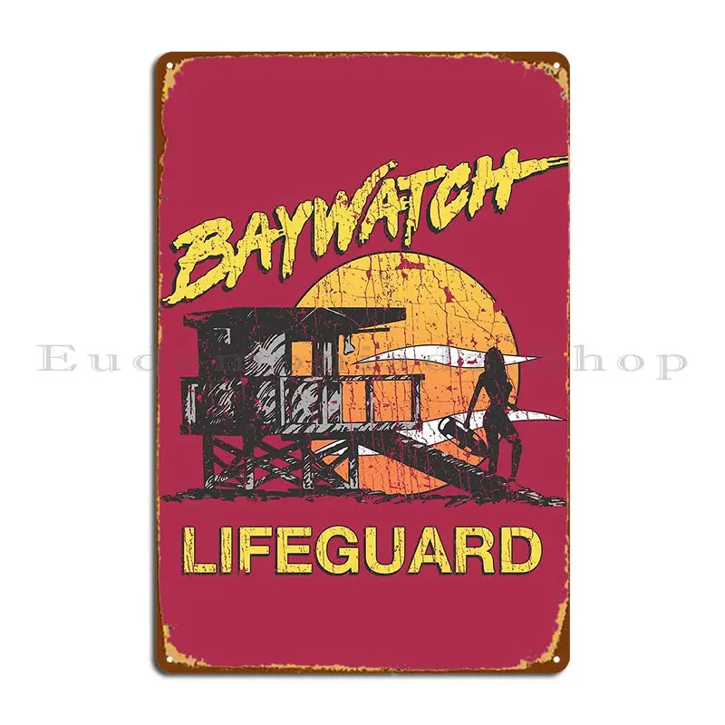 Baywatch Lifeguard Sunset 1989 Metal Plaque Character Classic Wall Funny Rusty Tin Sign Poster