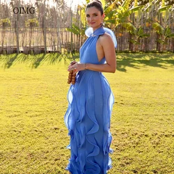 OIMG Blue BeachChiffon Evening Dresses Saudi Prom Gown Women Gowns Graduation Luxury Wedding Party Dress of Guest Customized