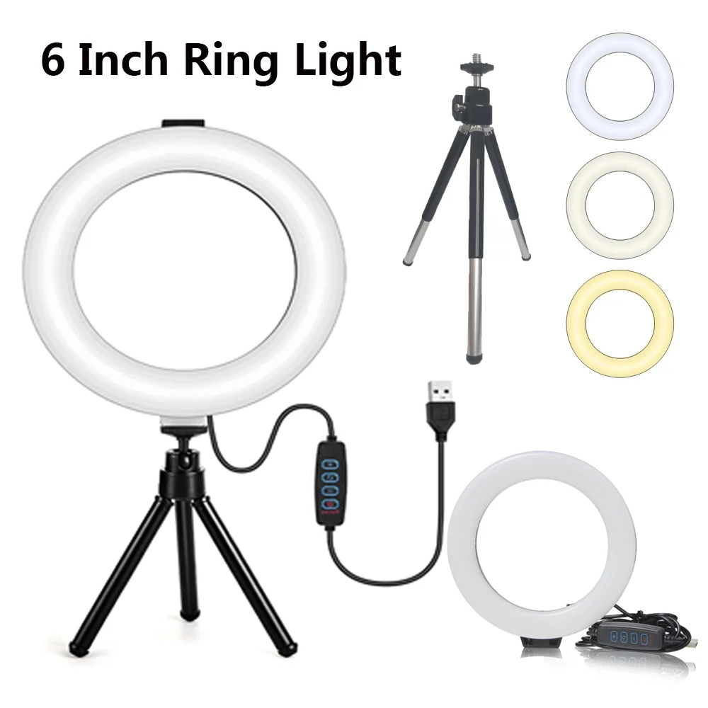 6 inch Ring Light Usb Charge Selfie Led Desktop Video Lamp Dimmable Photography Light For YouTuber Photo Photography Studio