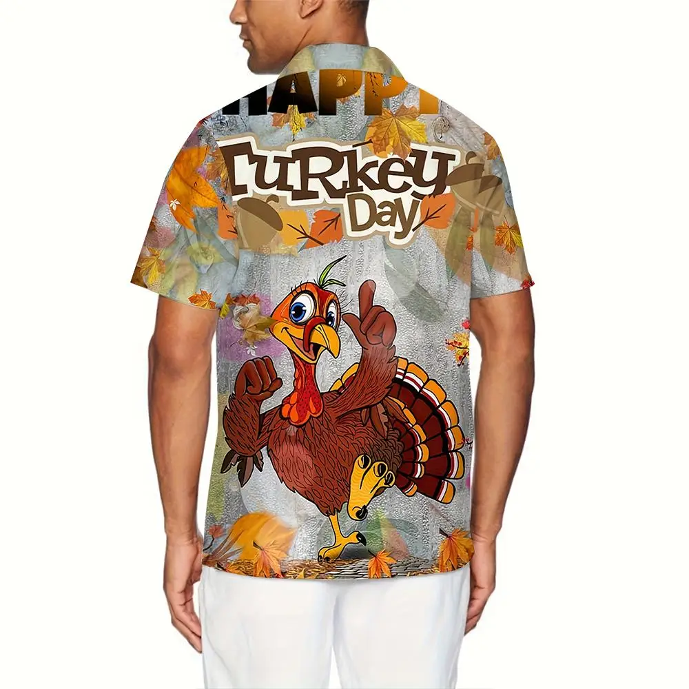 Funny Turkey 3D Print Thanksgiving Shirt Street Fashion Popular Lapel Buttons Tops Unisex Casual Holiday Short Sleeve Blouse