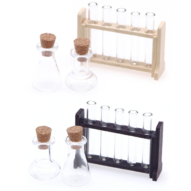 

1:6/1:12 Dollhouse School Scene Miniature Laboratory Tool Measuring Cup Test Tube Rack Set Chemistry Toy Doll House Accessories