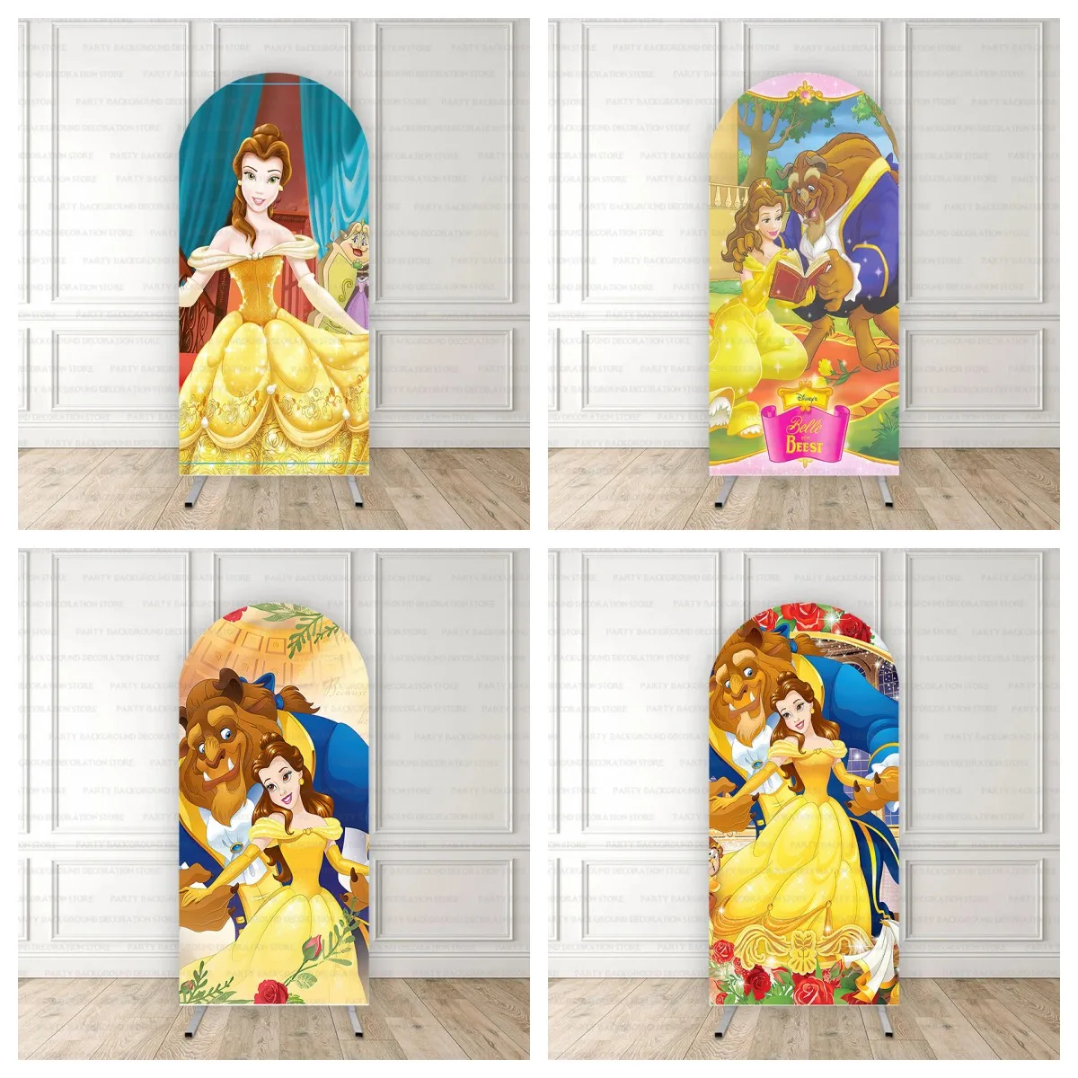 Disney Baby Shower Cartoon Arch Backdrop Beauty and the Beast Princess Belle  Castle Birthday Party Photography Background Decor