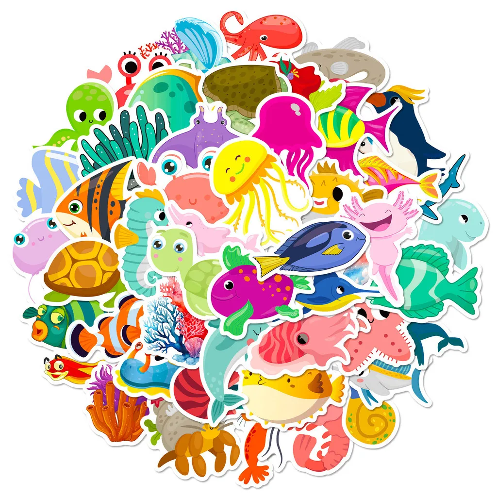 50Pcs Marine Life Stickers - Cute Cartoon Dolphin Shark Decals for Toys Aquarium Themed Notebook Decoration AnimeWorlds Store