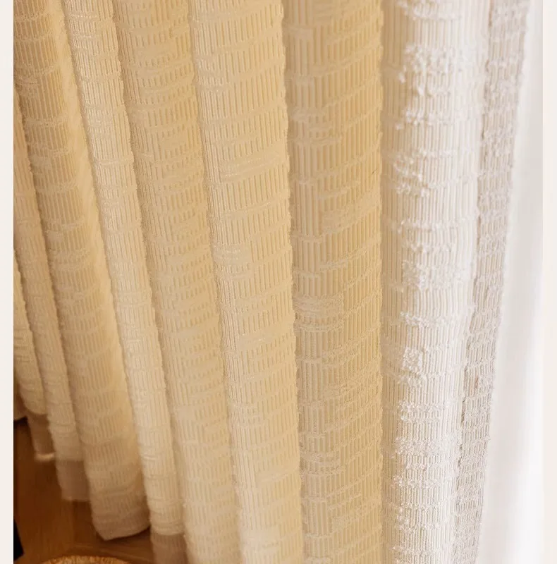 Creamy French Thicken Chenille Cropped Chalk Tulle Curtains for Living Dining Room Bedroom Custom Size Decoration Luxury Drapes