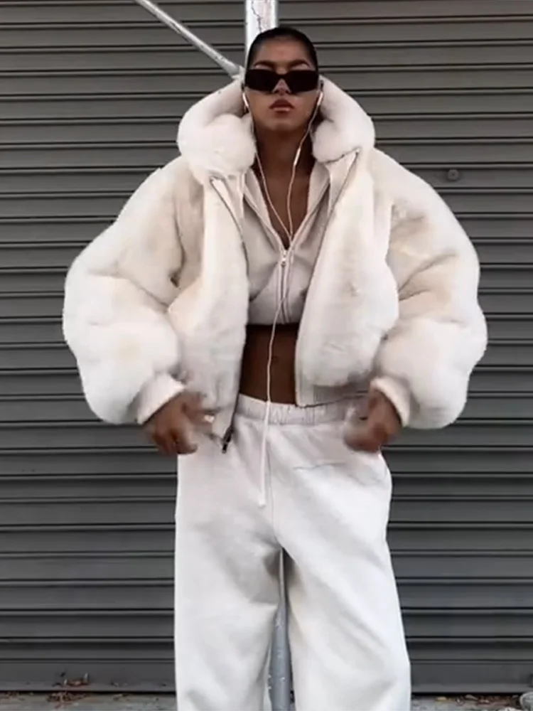 Damskie kurtki z kapturem z imitacji futra, modne, zapinane na zamek, z długim rękawem, grube, luźne, krótkie, ciepłe płaszcze damskie, odzież wierzchnia na zimę 2025.