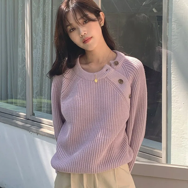 

Женский свободный длинный свитер Све, мягкий, удобный, белый, улучшающий Ins, универсальный топ на пуговицах для ранней осени