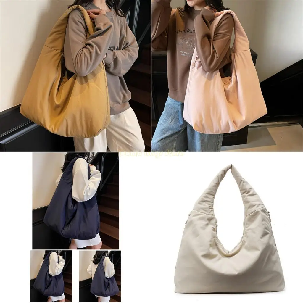

X90D Stylish Women's Solid Color Handbag Practical Nylon Shoulder Bag Large Capacity Underarm Purse for Gym and Travel