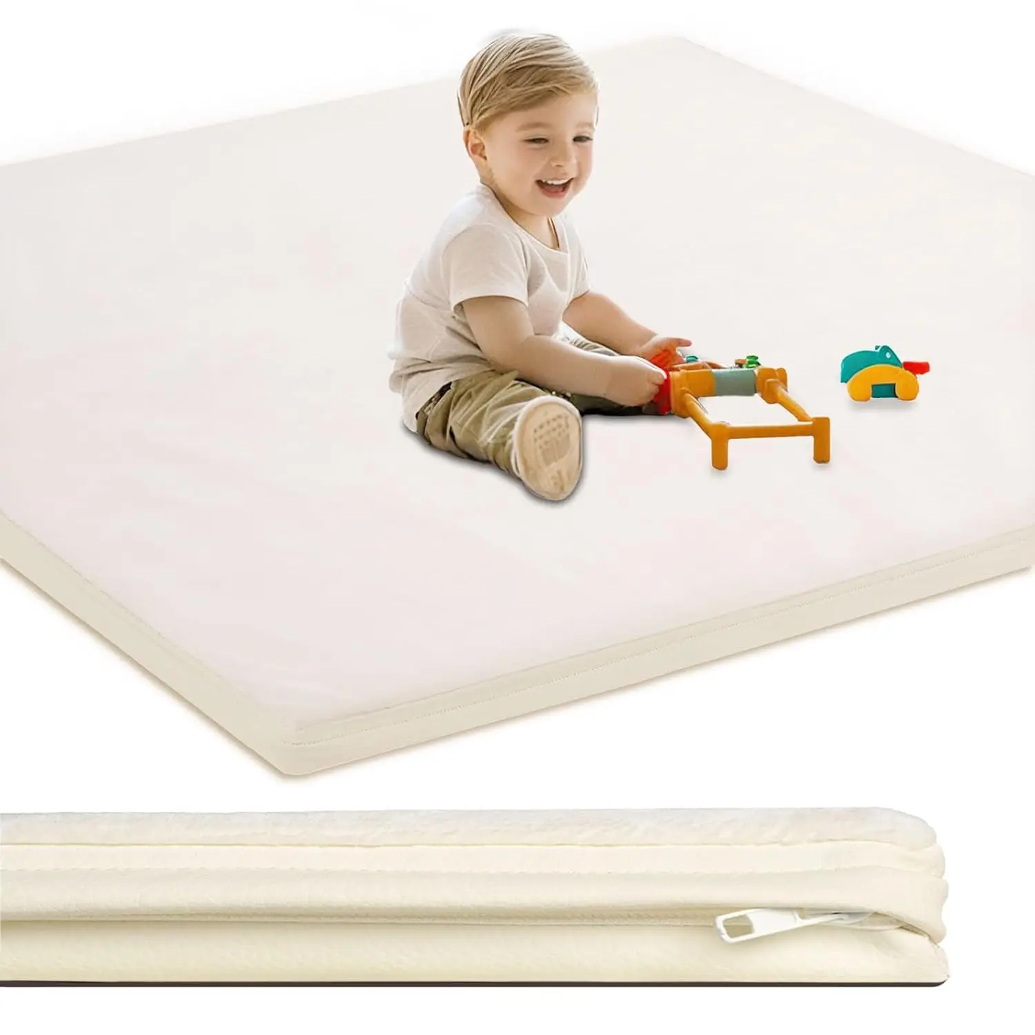 

Soft Thick Play Mat with Removable Washable Cover, Non-Slip Bottom for Safe Floor Activities