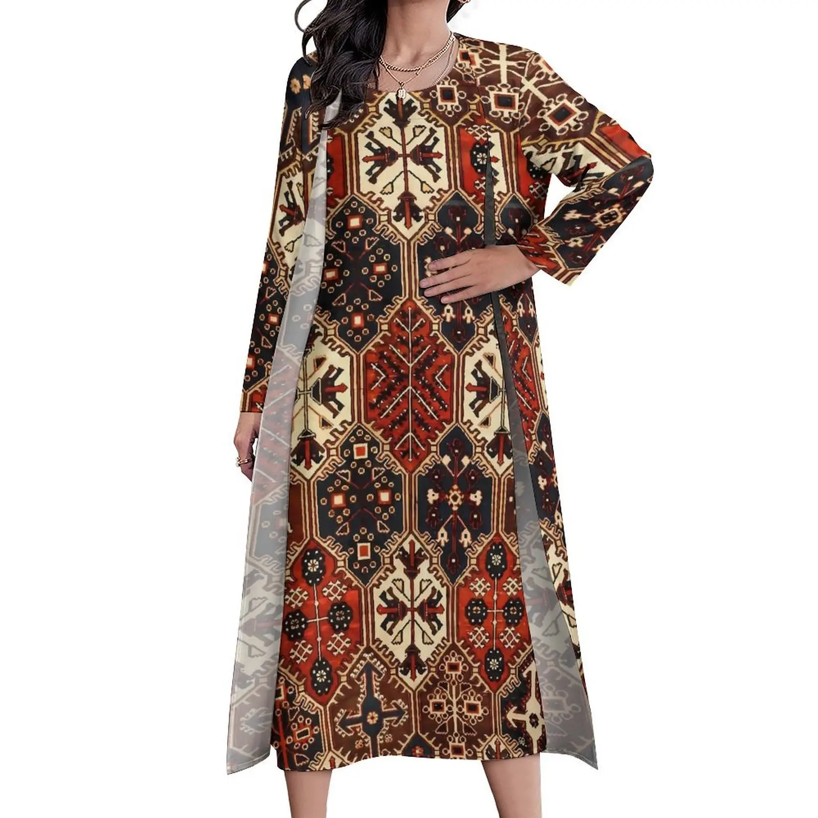 

Tribal Vintage Ethnic Dress Patchwrok Print Maxi Dress Street Fashion Casual Long Dresses Women Two Piece Oversized Vestido