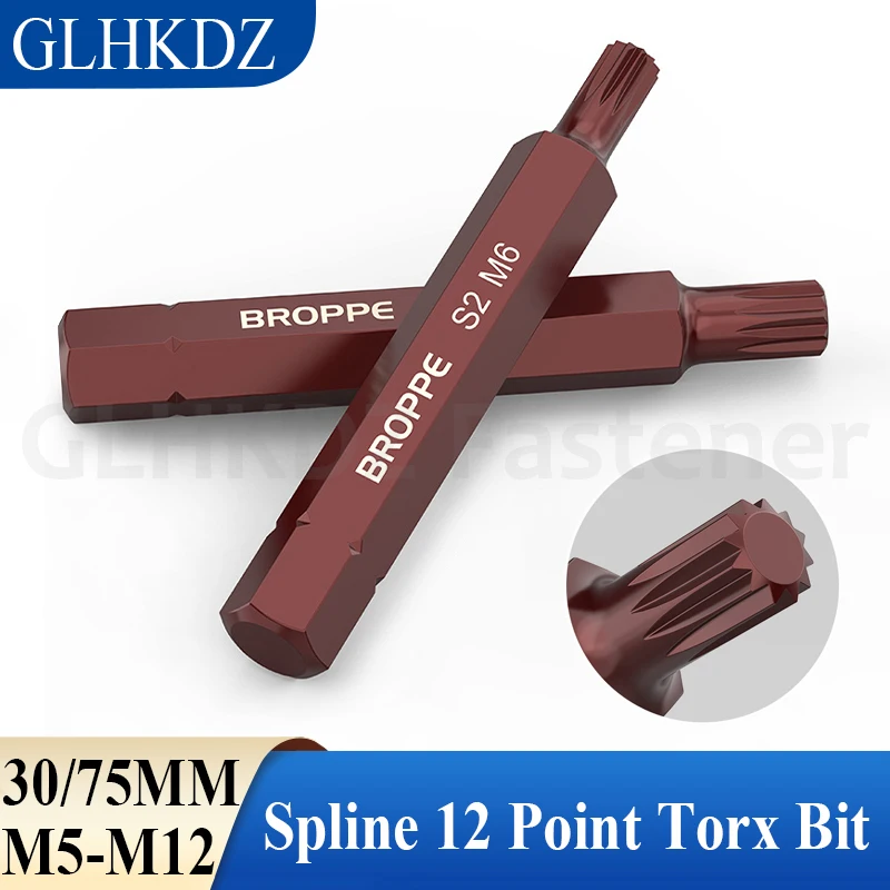 

30/75mm Spline 12 Point Torx Screwdriver Bit Set 10mm Hex Shank Impact Socket Bit Magnetic Impact Bit 12-Point Torx Bit M5-M12