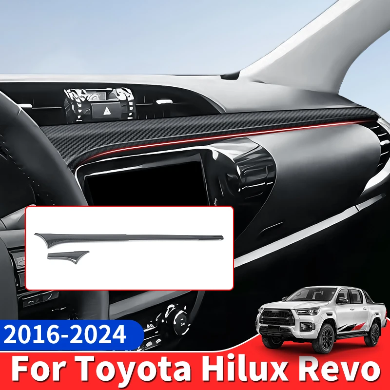 

For Toyota Hilux Revo SR5 2016-2024 Pickup Truck Dashboard Trim Strip Fiber Texture ABS Interior Upgrade Protection Accessories