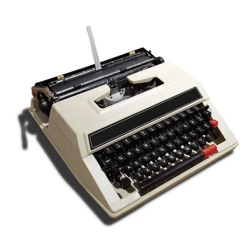 

Typewriter White English Mechanical 1980S Normal Use Retro Literature and Art