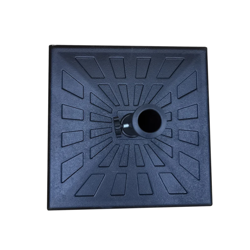Outdoor Aluminum Patio Market Umbrella With 42 Pound Square Resin Base Push Button Tilt And Crank Lift For Beach Use