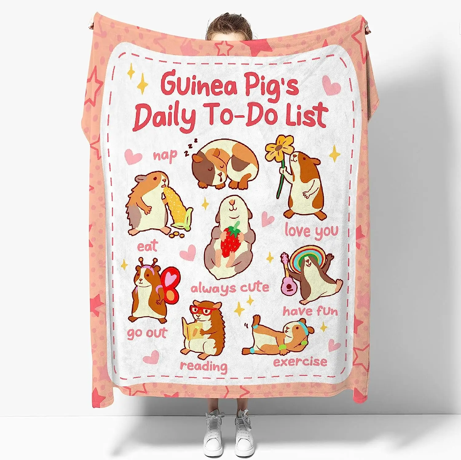 Guinea Pig Blanket Gift Lightweight Throws -Guinea Pig Daily to-do List-Plush Cute Animals Fish Decor Kids Quilt Kawaii