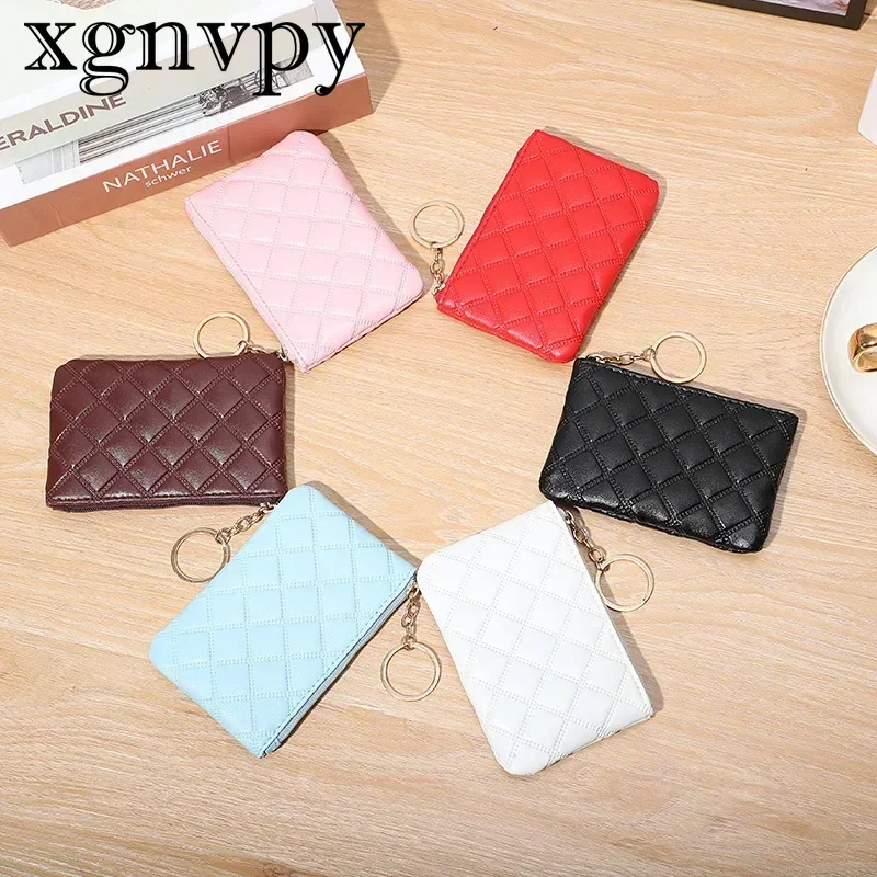 Xgnvpy-Mini porte-monnaie zippé en cuir PU pour femme, porte-clés, petit sac à main, créateur d'argent, poudres à main, porte-monnaie compact, mode