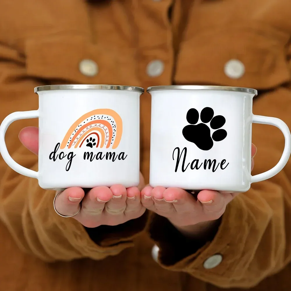 Dog Mama Enamel Coffee Mugs Custom Name Dogs Mommy Campfire Cups Gift Personalized for Her Dog Owner Gifts for Dog Lovers Women