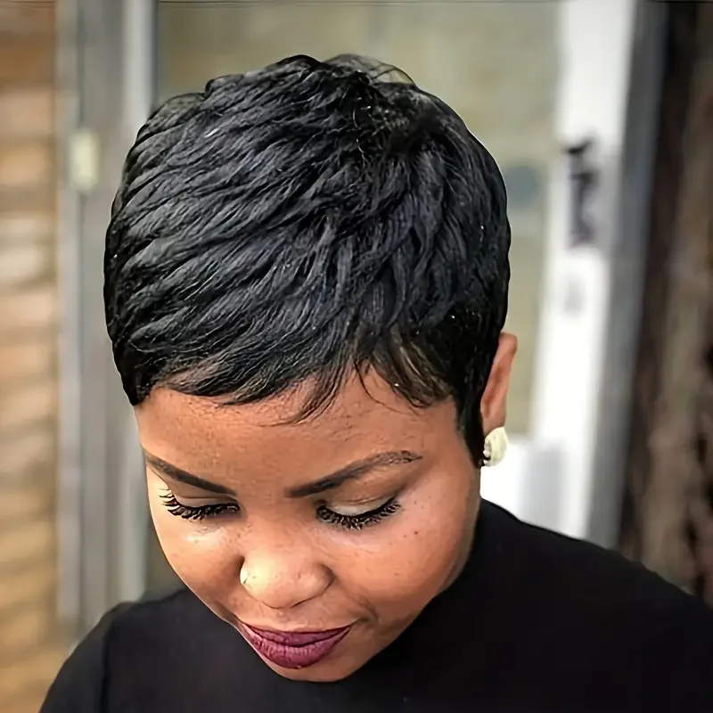 

Pixie Cut Wig Human Hair For Women Curly Short Wigs For Women No Glueless Wig With Bang Wavy Wig Full Machine Made None Lace Wig