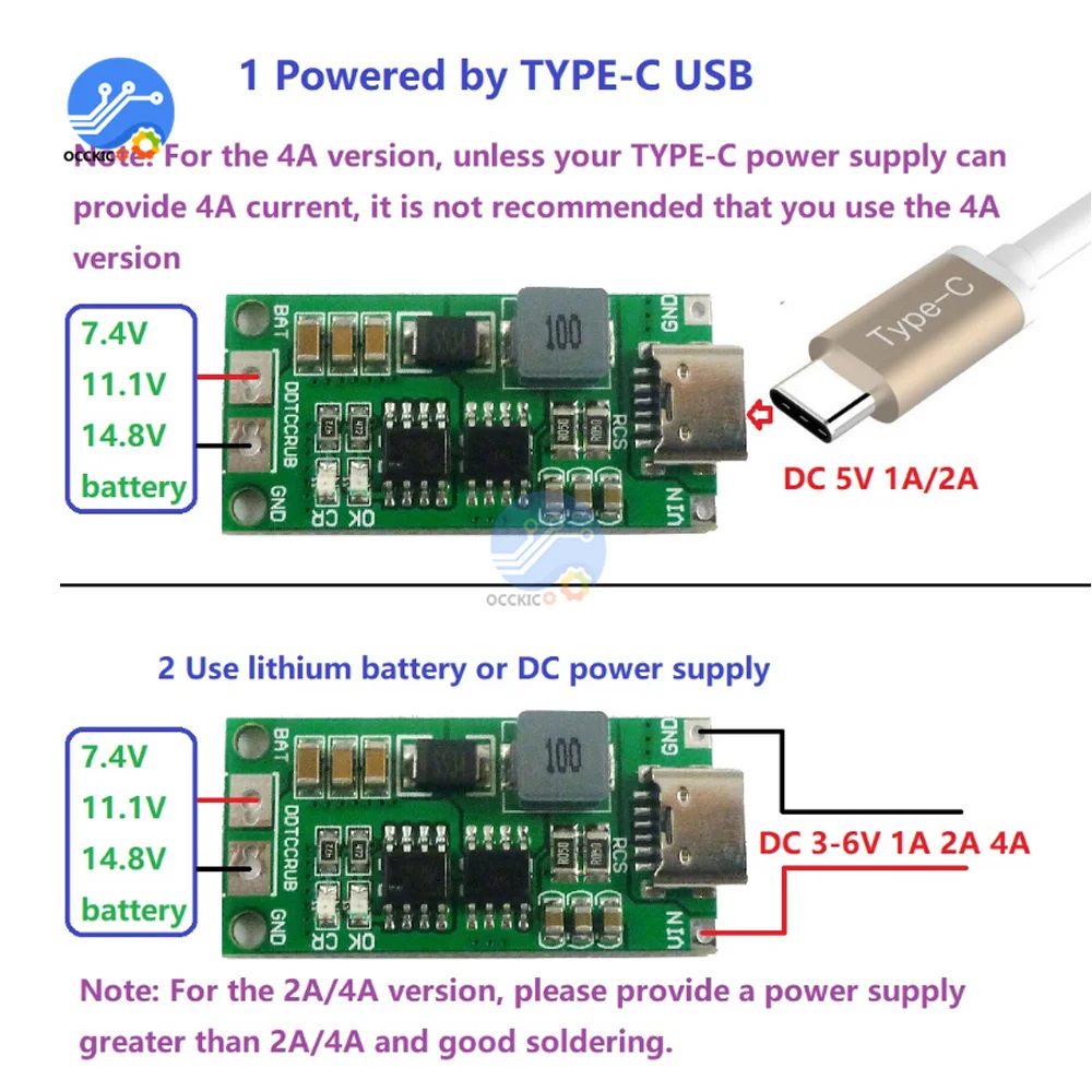 Type-C BMS 2S 3S 4S 1A 2A 4A 18650 Lithium Battery Charger Board With Terminal Step-up Boost Module For Li-Po Polymer Power Bank