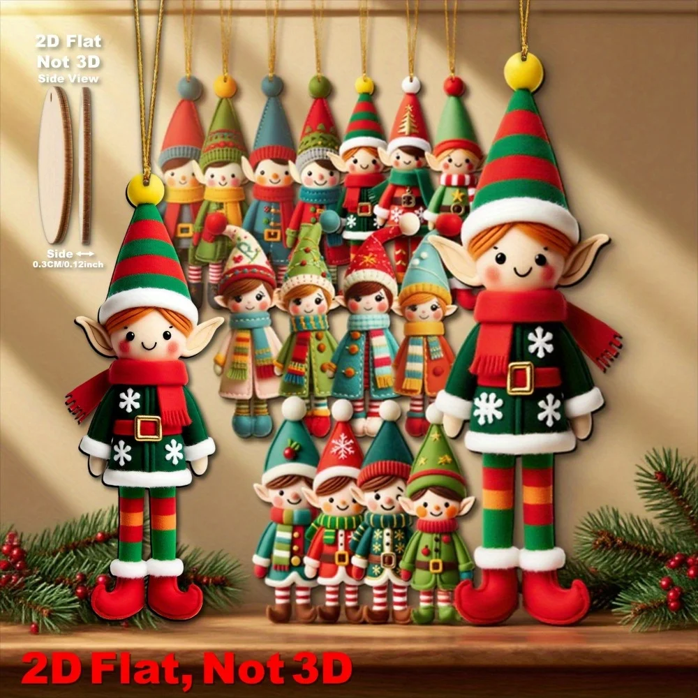 مسطح ثنائي الأبعاد] 16 قطعة من زخارف شجرة قزم خشبية ملونة وفريدة من نوعها مناسبة لأشجار عيد الميلاد ديكور المنزل/المكتب/الفصول الدراسية مثالي لعيد الميلاد والعام الجديد وعيد الشكر وعيد الهالوين متعدد الاستخدامات -