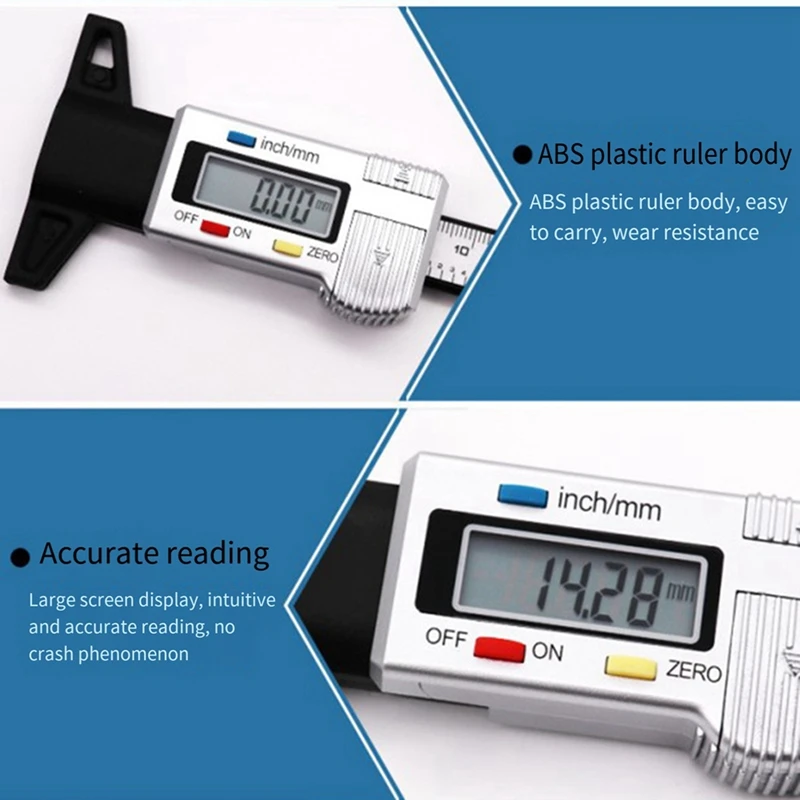 1 Piece Digital Tyre Depth Gauge Silver 0-25Mm/1Inch Tyre Tread Checker For Cars, Caravans, Trucks