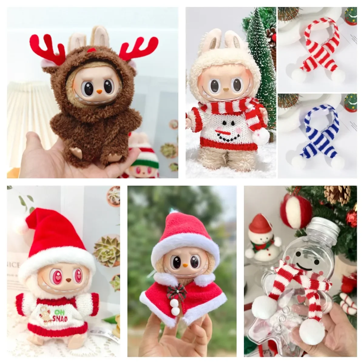 17cm Mini Plush Doll'S Clothes Outfit Accessory For Korea Kpop Exo Labubu Idol Cookie Man Sweater Christmas Scarf Clothing Gift