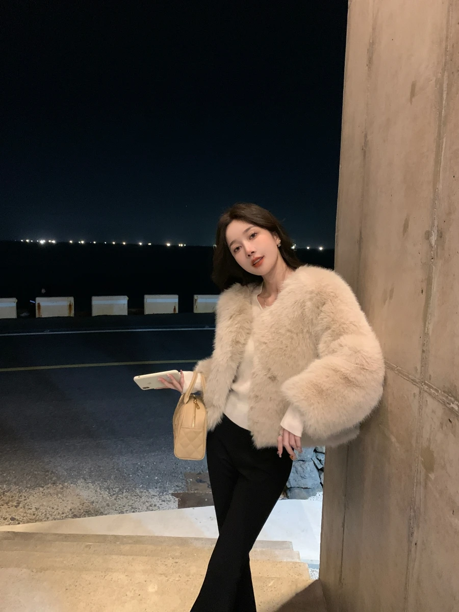 

x Stevens Women's Thiened ort Fur Coat V-Ne Button Closure Long Sve Pure Color Commute Sle Winter Outerwear