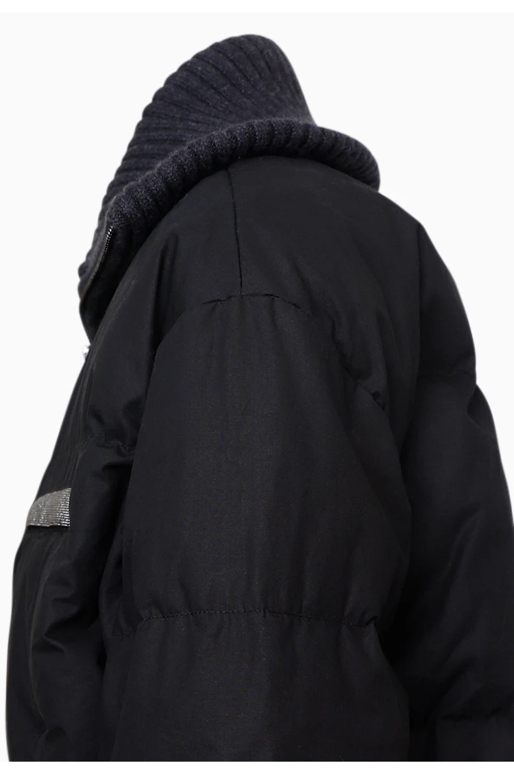 BC835 Weiße Gänsedaunenjacke mit großem Revers, warm, mit Reißverschluss, langärmelig, 100% Kaschmir, warmer Mantel – Detail 15