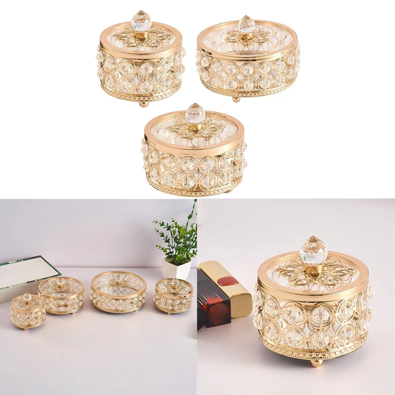 Crystal Jewelry Box Portable Jewelry Organizer Storage Keepsake Gem Trinket Box Holder Organizer Earrings Necklaces Container