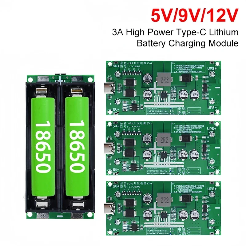 

Type-C 15W 3A 18650 Lithium Battery Charger Module DC-DC Step Up Booster Fast Charge UPS Power Supply / Converter 5V 9V 12V