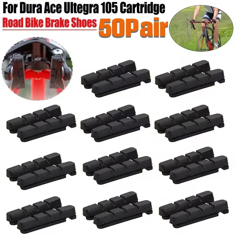 5-50Pairs Bicycle Brake Block Road Bike Brake Pads Shoes for Alloy Rims Dura Ace Ultegra 105 Cartridge Outdoor Riding Bike Brake