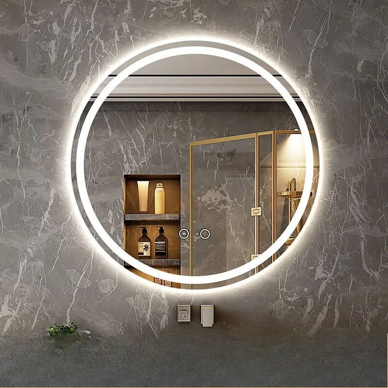 

Настенное подвесное зеркало для ванной комнаты в скандинавском стиле со светодиодной подсветкой, круглое зеркало для унитаза со светом, интеллектуальное противотуманное зеркало для ванной комнаты