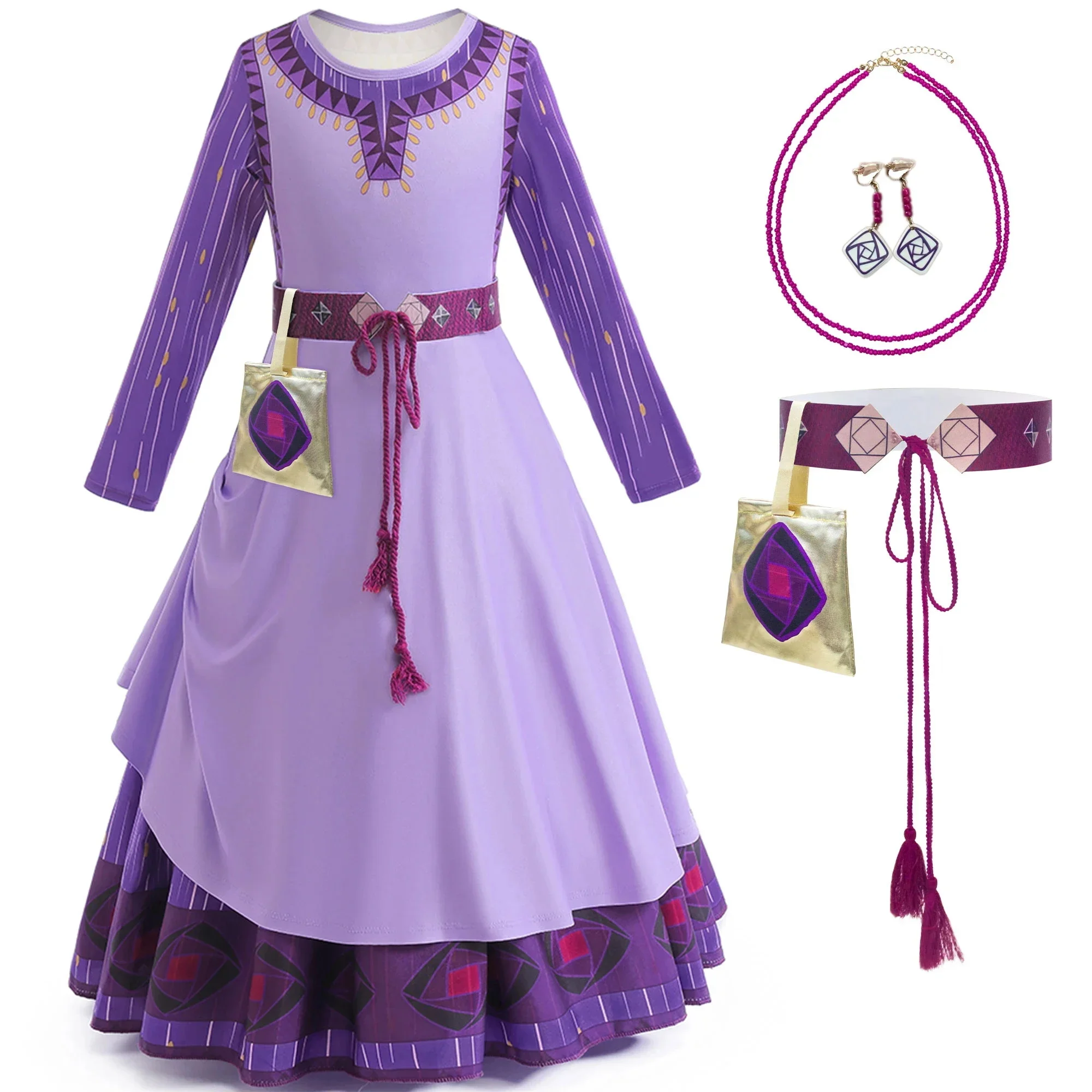 

Kids Carnival Wish Asha Movie Same Style Cosplay Costume With Accessories Little Girls Halloween Birthday Party Princess Dress