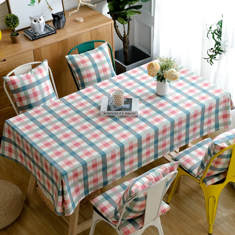 6640-L New Fresh pure Cotton Dining Table Fabric Tablecloth, Simple Checkered Coffee Table Cloth